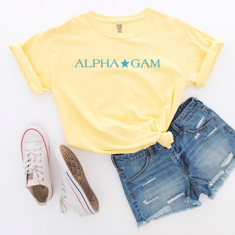 bid day basket alpha gam tshirt alpha gam tee Bella+Canvas Short Sleeve Tee big little reveal agd custom Alpha Gamma Delta