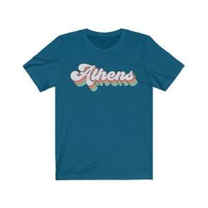 Athens Bella Canvas 3001 Unisex Jersey Short Sleeve Tee Athens, GA / TN / OH Pastel Rainbow Tee uga, university of georgia Deep Teal