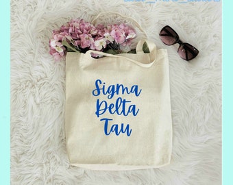 Sigma Delta Tau Sorority Canvas Beach Bag / Tote Bag / Bid Day Bag | sdt tote bag, handbag, purse, shopping bag, sig delt big little bag