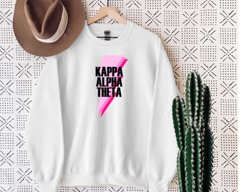 Kappa Alpha Theta Sorority Pink Lightning Bolt Gildan Unisex Sweatshirt w/ Fleece Inside