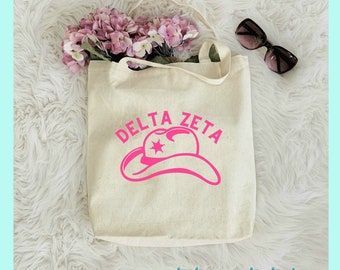 Delta Zeta Sorority Canvas Beach Bag / Tote Bag / Bid Day Bag | deezee tote bag, handbag, purse, shopping bag,  dz big little bag