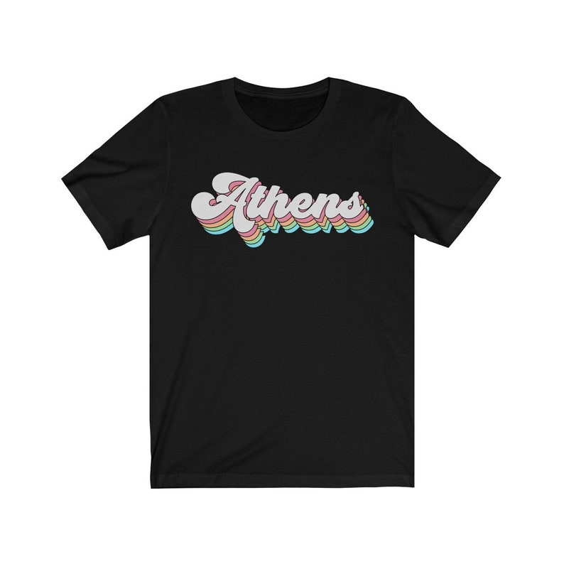 Athens Bella Canvas 3001 Unisex Jersey Short Sleeve Tee Athens, GA / TN / OH Pastel Rainbow Tee uga, university of georgia Solid Black Blend