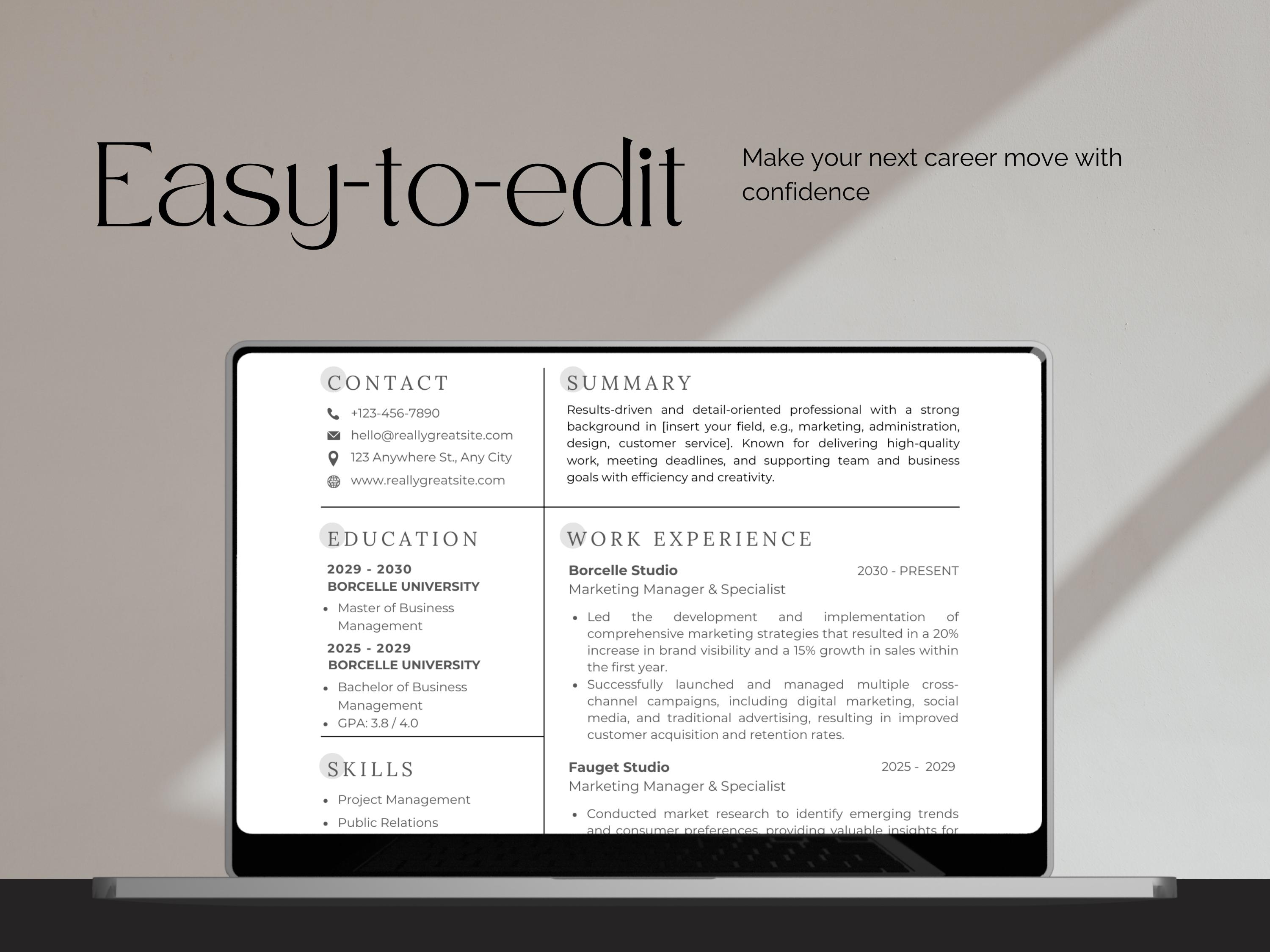 Resume Template for Canva ATS Friendly Professional CV Design Classy ...