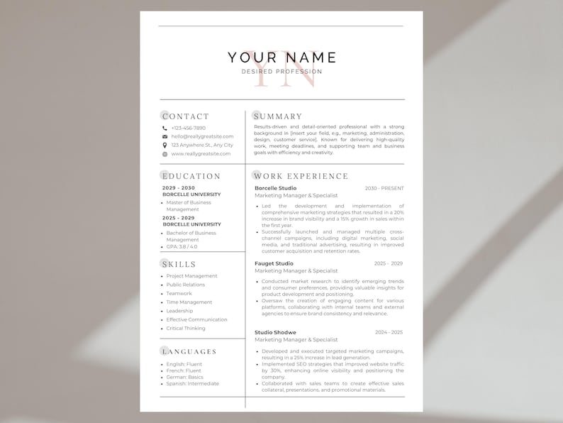 Easy Resume Template Canva ATS Friendly Professional CV Design Elegant ...