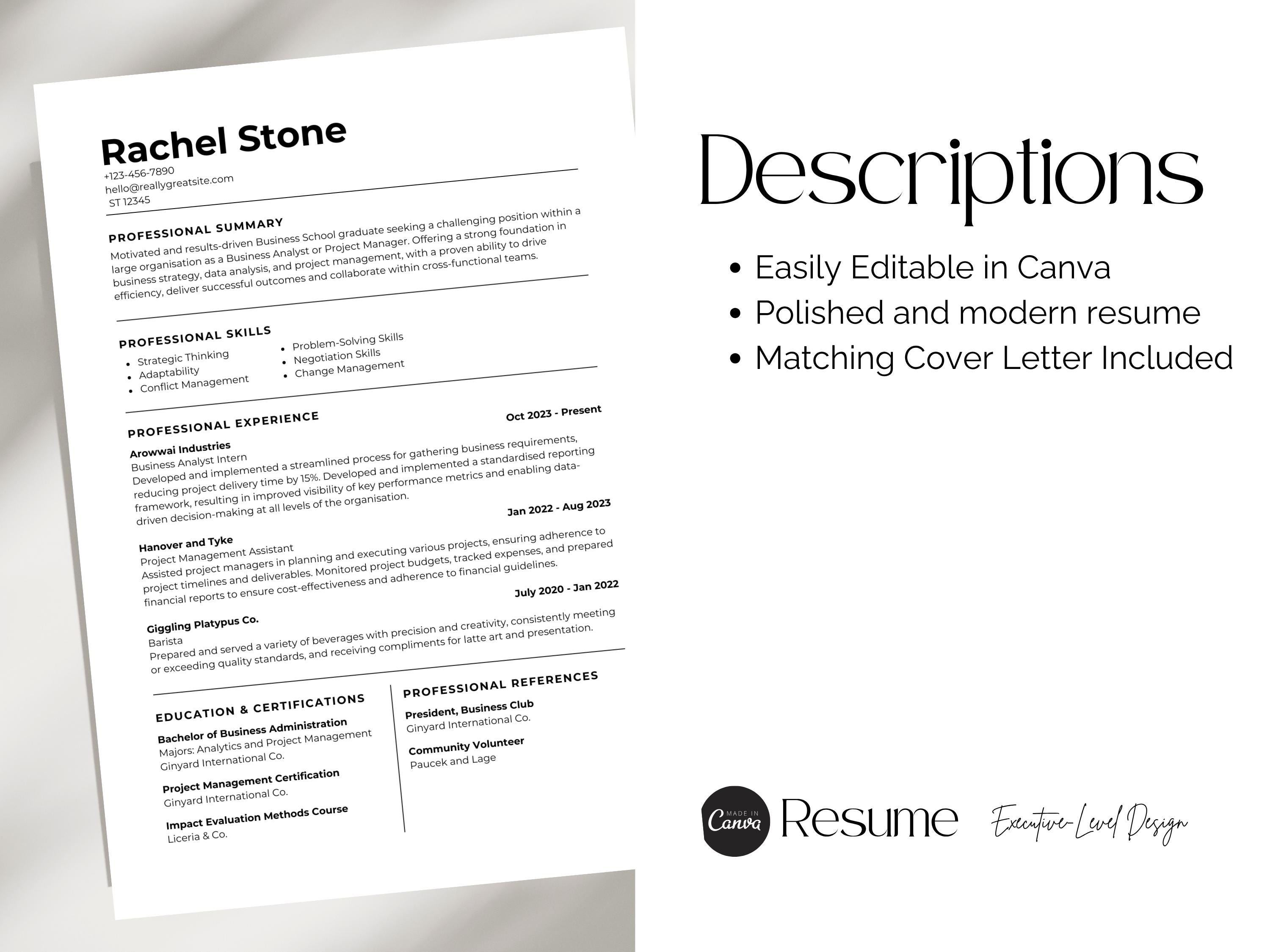Resume Template Canva 2026 Cover Letter Resume ATS Friendly Modern CV ...