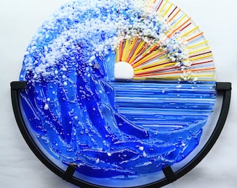 Fused Glass Sunset Wave Art