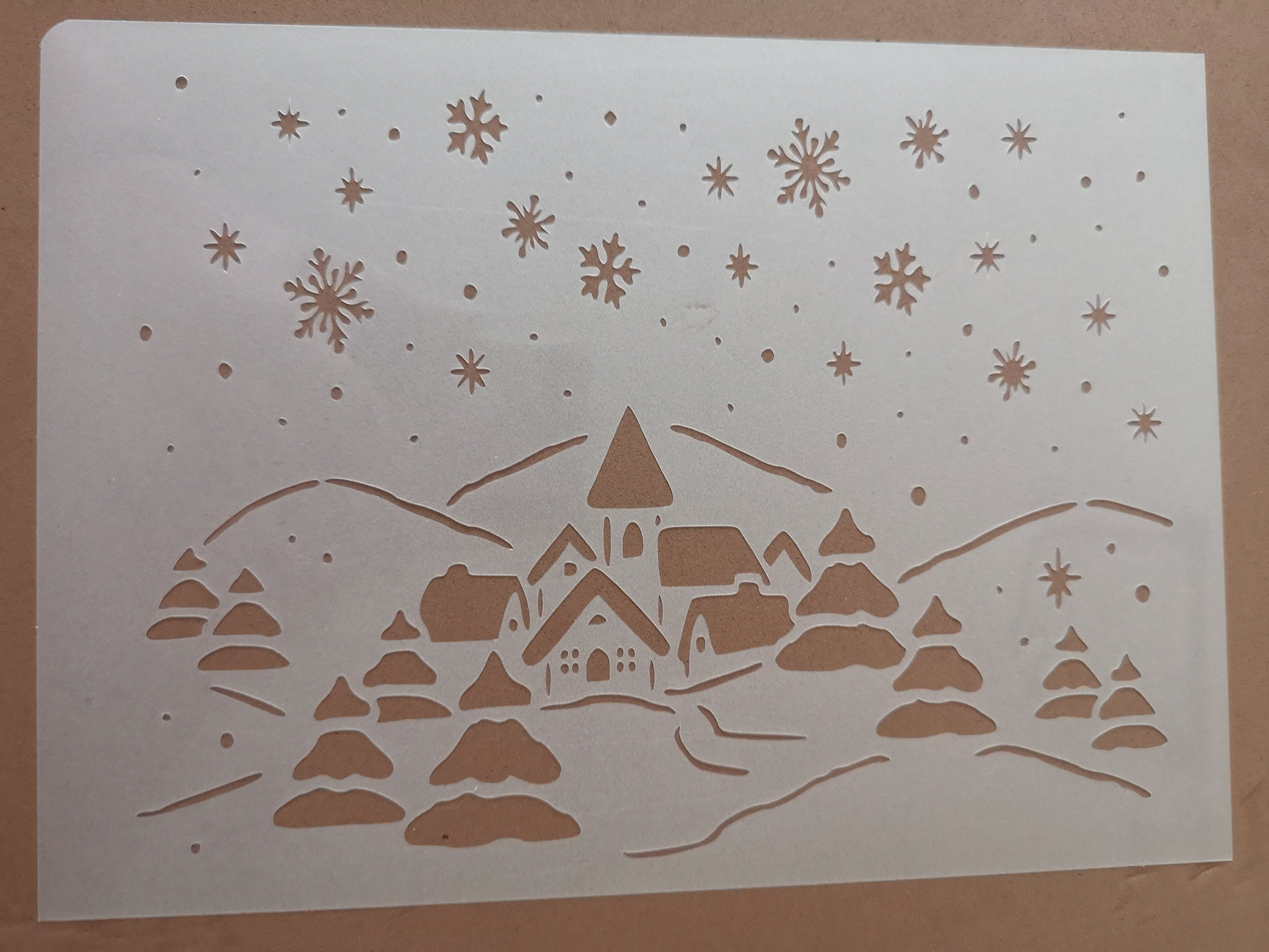 Snowy landscape stencil home decor wall decor wood sign Etsy