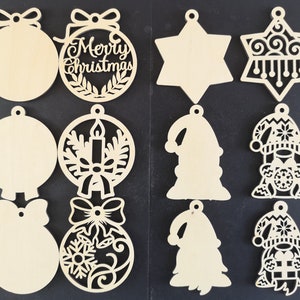 SET OF 6 Christmas ornaments, Christmas decorations, Natural wooden Xmas ornaments, Xmas decoration, Laser cut Christmas baubles