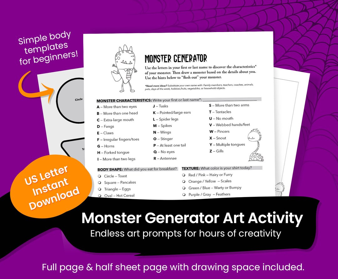 Halloween Monster Generator Drawing Activity for Kids and Etsy