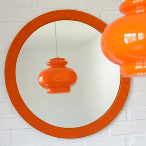 Large Orange Vintage Wall Mirror / Mid Century Modern / Retro Round Bedroom Mirror / Yugoslavia 1970&#39;s / Decorative Mirror / Vanity Mirror