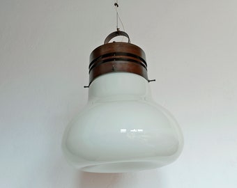 Brutalist Vintage Pendant Light / XL Rustic Copper Loft Chandelier /  Mid Century Modern / Hand Blown Glass / Yugoslavia 80's