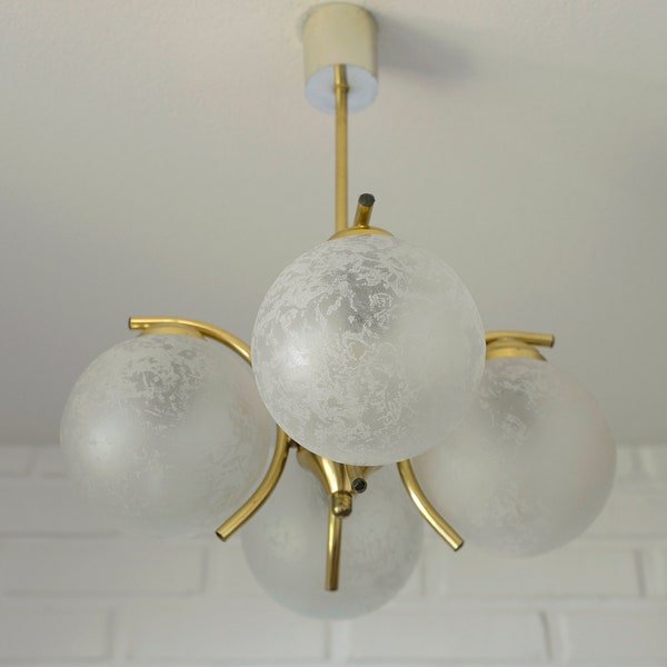 Small Vintage Pendant Light from 70's / Mid Century Chandelier / Brass Ceiling Light Fixture