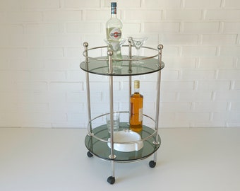 Vintage Serving Trolley / Hollywood Regency / Cocktail Bar Cart / Mid Century Modern / Chrome and Glass
