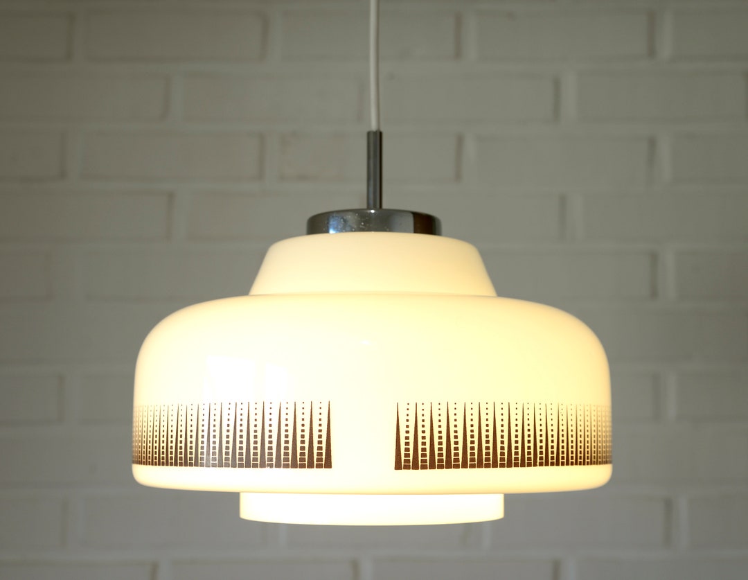 Vintage White Pendant Light / Mid Century Modern / Hanging Lamp / Space