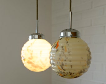 Set of 2 / Art Deco / Redesign / Antique Pendant Light / Glass Hanging Lamps / Ceiling Lights / Yugoslavia 1930s