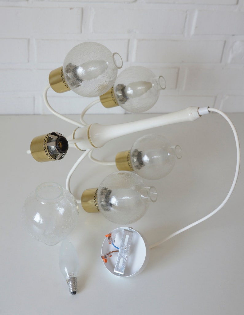 Vintage Pendant Light / White Eclectic Chandelier / Light Fixture / Hollywood Regency / Germany 1970's image 8