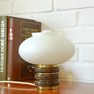 Vintage Mushroom Desk Lamp / MCM Bedside Lamp / Space Age Lighting / Mid Century Modern /  Brass and Wood Table Lamp / Yugoslavia 1970's