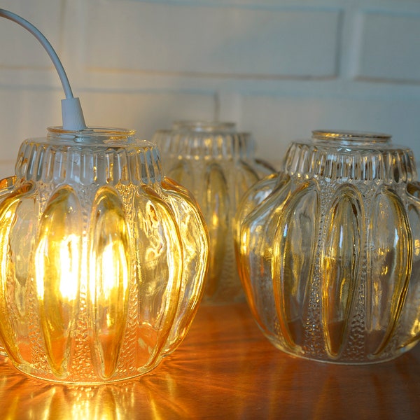 Vintage Replacement Shades / DIY / Set of 3 / Hand Blown Glass / Yugoslavia 1960s / Hanging Lamp / Bedside Lamp