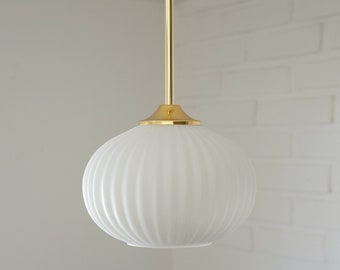 Vintage Pendant Light / Milk Silk White Glass / Retro Kitchen 60's / Mid Century Modern /  Lampion Chandelier