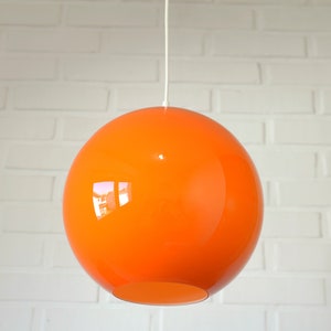 Vintage Pendant Light / MCM Hanging Lamp / Retro Lamp / Mid Century Modern / Space Age / Orange Glass / Light Fixture