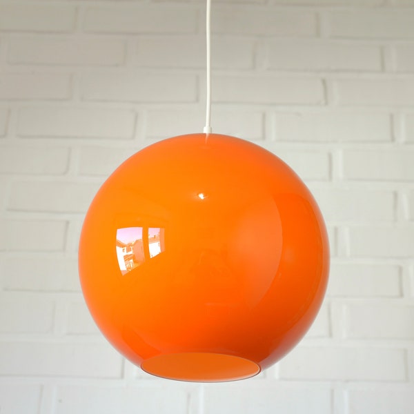 Suspension vintage / Lampe à suspension MCM / Lampe rétro / Moderne milieu du siècle / Âge de l'espace / Verre orange / Luminaire