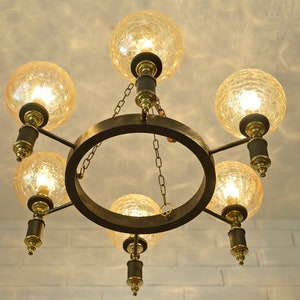 Vintage Amber Glass Chandelier: Rustic Medieval Style Hanging Lamp