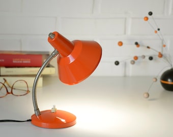 Kleine vintage bureaulamp / Mid Century Modern / trompet oranje tafellamp / MCM tafellamp