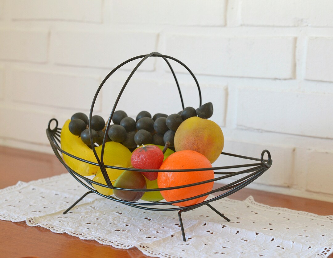 Vintage Metal Wire Basket / Coffee Table Decor With Fruit / Mid Century