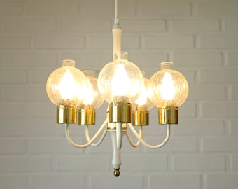 Vintage Pendant Light / White Eclectic Chandelier / Light Fixture / Hollywood Regency / Germany 1970's