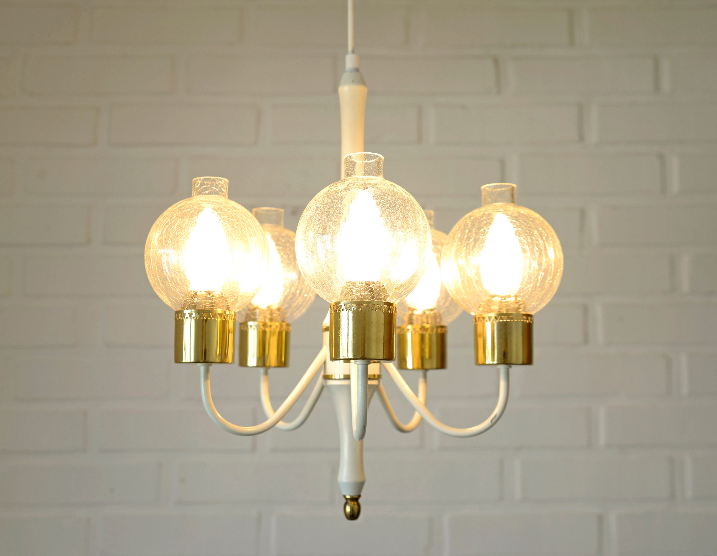 Vintage Pendant Light / White Eclectic Chandelier / Light Fixture / Hollywood Regency / Germany 1970's