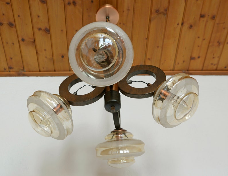 Amazing Sputnik / Hanging Lamp / Vintage Chandelier / Amber Glass / Brutalist Pendant Light / Light Fixture / Yugoslavia in 1980's image 2