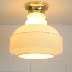 Vintage plafondlamp beige glas semi-inbouwverlichting herontwerp lamp jaren 70
