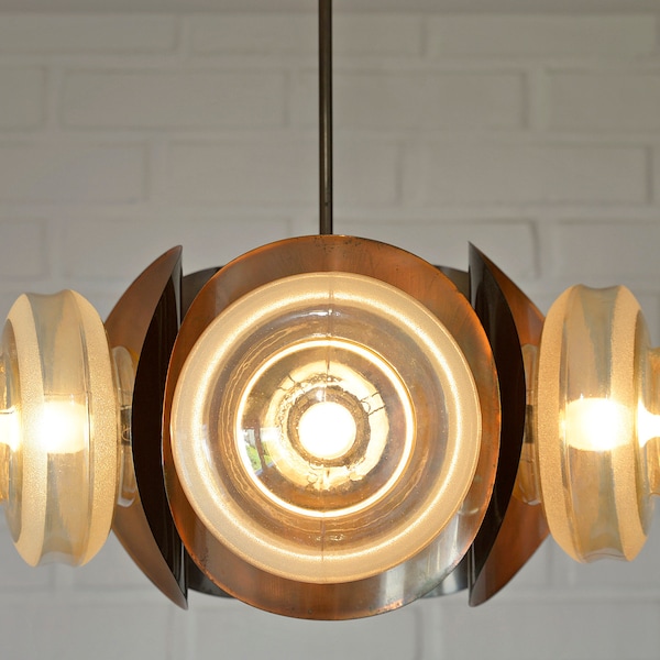 Amazing Vintage Pendant Light / Sputnik Chandelier / Space Age / Brutalist Copper Ceiling Light
