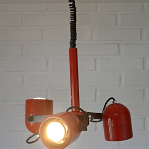 Vintage Red Pendant Light / Original Retro Lamp / Yugoslavia 1980's / Mid Century Modern / Adjustable Hanging Lamp / Sputnik / Pop Art image 2