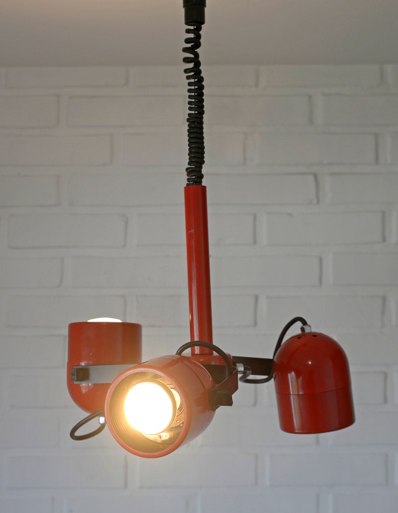 Vintage Red Pendant Light / Original Retro Lamp / Yugoslavia 1980's / Mid Century Modern / Adjustable Hanging Lamp / Sputnik / Pop Art image 2