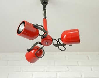 Vintage Red Pendant Light / Original Retro Lamp / Yugoslavia 1980's / Mid Century Modern / Adjustable Hanging Lamp / Sputnik / Pop Art