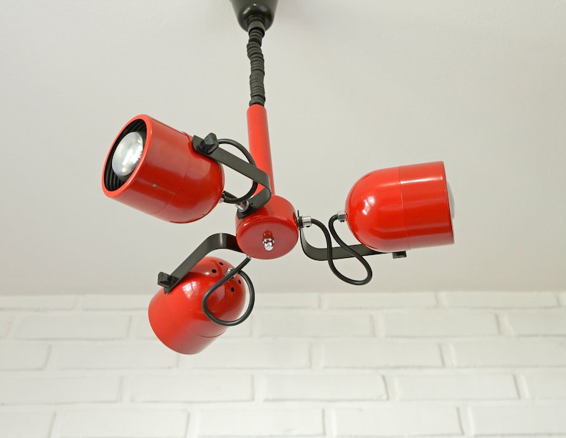 Vintage Red Pendant Light / Original Retro Lamp / Yugoslavia 1980's / Mid Century Modern / Adjustable Hanging Lamp / Sputnik / Pop Art image 1