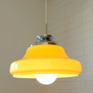 Retro Hanging Lamp / Beige Glass Chandelier / Vintage Pendant Lamp / Mid Century Modern / Yugoslavia 1970's / Light Fixture / MCM Lighting