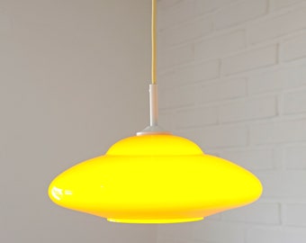 Retro Hanging Lamp / Yellow Glass Chandelier / Vintage Pendant Light / Mid Century Modern / Yugoslavia 1970's / Pop Art Light Fixture