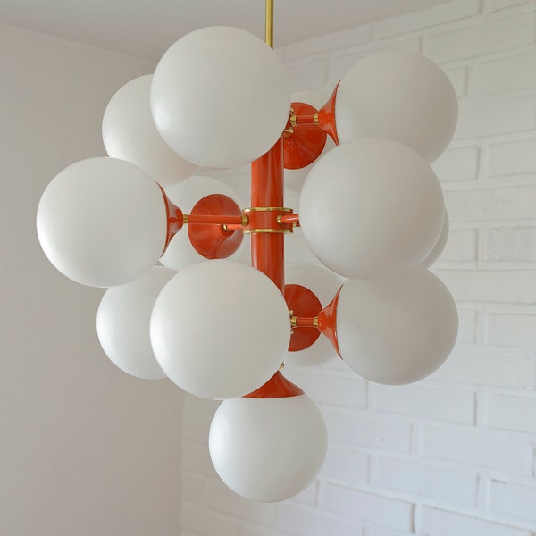 Amazing Orange Sputnik Chandelier / Vintage Pendant Lamp / Space Age / Atomic Light Fixture / Made in Yugoslavia in 70's