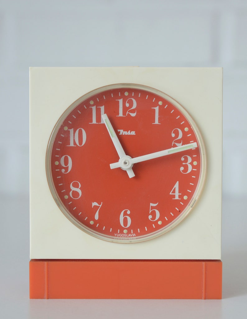 Set of 2 / Orange Vintage Clocks / Wall Clock / Alarm Clock / Desk Clock / Insa Yugoslavia 1970's / Mid Century Modern image 3