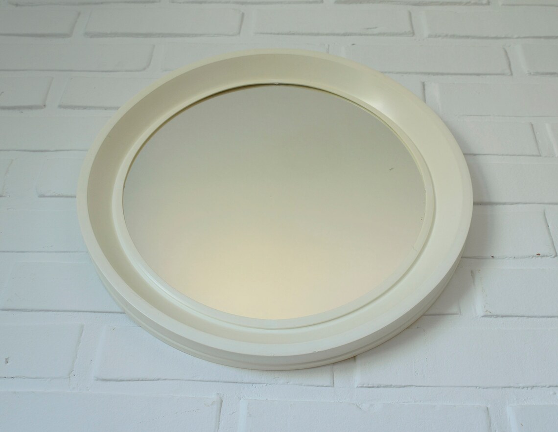 White Mirror From 80's / Vintage Round Plastic Wall Mirror Etsy