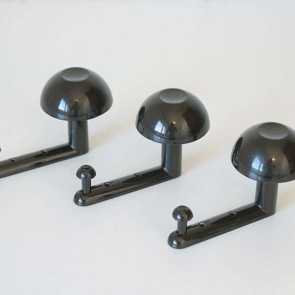 Vintage Space Age Style Hangers / Mind Century Modern Wall Coat Rack / Retro Black Metal Hooks / Italy 2000