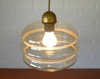 Vintage Pendant Lamp / Mid Century Ceiling Light / Amber Glass Light Fixture