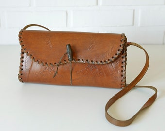 Leather Satchel / Vintage Women Shoulder Bag / Handmade from 1960's