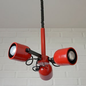 Vintage Red Pendant Light / Original Retro Lamp / Yugoslavia 1980's / Mid Century Modern / Adjustable Hanging Lamp / Sputnik / Pop Art image 5