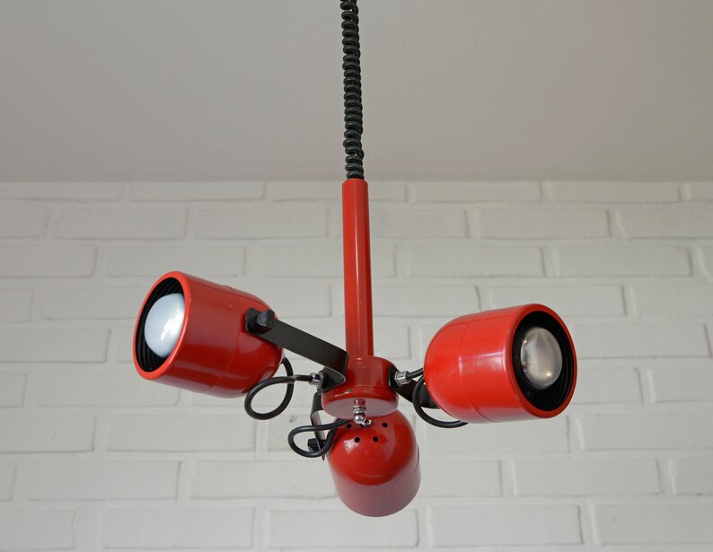 Vintage Red Pendant Light / Original Retro Lamp / Yugoslavia 1980's / Mid Century Modern / Adjustable Hanging Lamp / Sputnik / Pop Art image 5