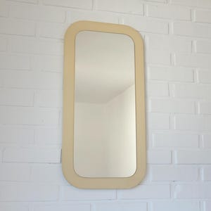 White Space Age Style Mirror from 70&#39;s made in Yugoslavia by MEBLO / Vintage Minimalist Rectangular Wooden Wall Mirror / Mid Century Modern