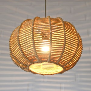 Vintage Hanging Lamp / Rope Handmade Lamp / Pendant Light Fixture / Germany 1970's / Mid Century Modern / Rustic Chandelier