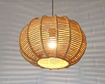 Vintage Hanging Lamp / Rope Handmade Lamp / Pendant Light Fixture / Germany 1970's / Mid Century Modern / Rustic Chandelier